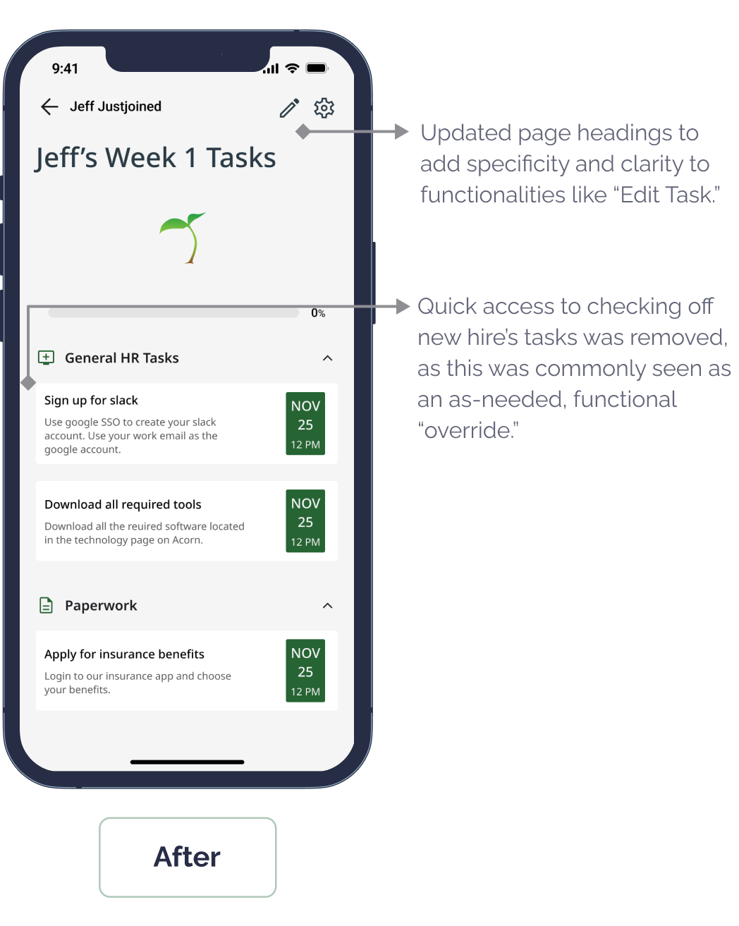 Annotated "After" Screen Mockup showing improvements
