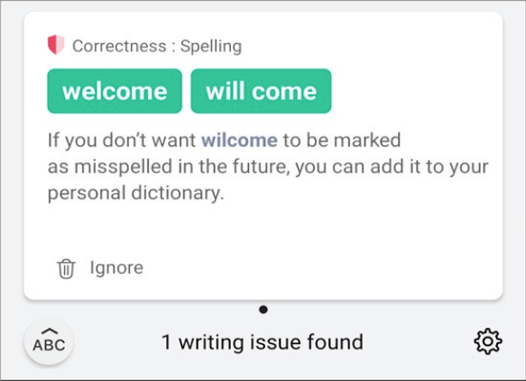 Grammarly keyboard screenshot